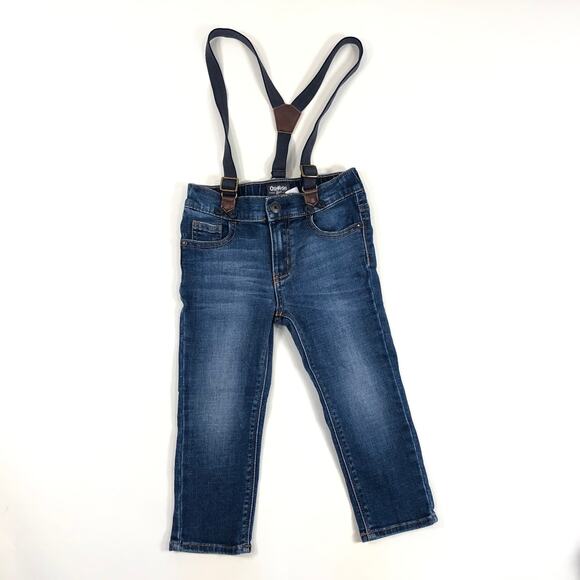OSHKOSH B'GOSH BOYS DENIM PANTS WITH SUSPENDERS SIZE 2T - Picture 1 of 2